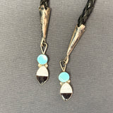 Jonathan Beyuka Zuni Inlay Dancer Bolo Tie with Matching Fancy Tips and Inlay Display Stand, vintage Native American (JF289)