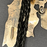 Jonathan Beyuka Zuni Inlay Dancer Bolo Tie with Matching Fancy Tips and Inlay Display Stand, vintage Native American (JF289)