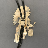 Jonathan Beyuka Zuni Inlay Dancer Bolo Tie with Matching Fancy Tips and Inlay Display Stand, vintage Native American (JF289)