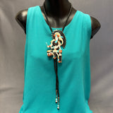 Jonathan Beyuka Zuni Inlay Dancer Bolo Tie with Matching Fancy Tips and Inlay Display Stand, vintage Native American (JF289)