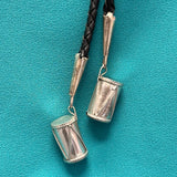 Eddie Beyuka Zuni Inlay Kachina Bolo Tie with Silver Drum Tips and Silver Display Stand, vintage Native American   (JF290)