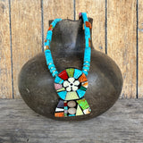 Mary Louise Tafoya, Kewa (Santo Domingo) Pueblo Multi Stone Mosaic Necklace on Turquoise 5/94