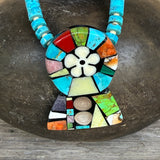 Mary Louise Tafoya, Kewa (Santo Domingo) Pueblo Multi Stone Mosaic Necklace on Turquoise 5/94