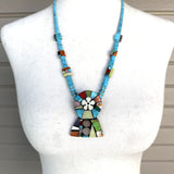 Mary Louise Tafoya, Kewa (Santo Domingo) Pueblo Multi Stone Mosaic Necklace on Turquoise 5/94