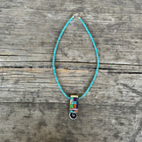 Mary Louise Tafoya, Kewa (Santo Domingo) Pueblo Multi-Stone Mosaic Pendant on Turquoise Necklace (5/93)