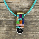 Mary Louise Tafoya, Kewa (Santo Domingo) Pueblo Multi-Stone Mosaic Pendant on Turquoise Necklace (5/93)
