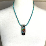 Mary Louise Tafoya, Kewa (Santo Domingo) Pueblo Multi-Stone Mosaic Pendant on Turquoise Necklace (5/93)