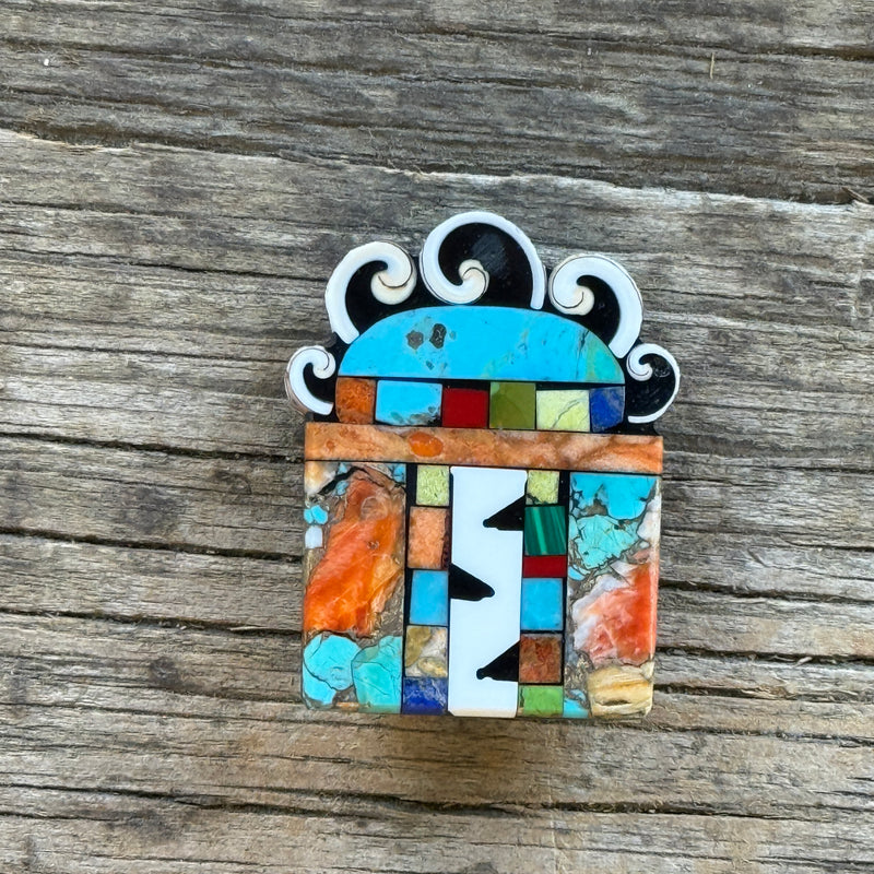 Mary Tafoya, Kewa (Santo Domingo) Pueblo Multi-Stone Mosaic Pin/Pendant (5/91)