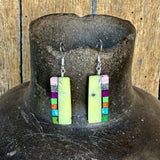 Native American Mosaic Dangle Earrings. Mary Tafoya, Kewa (Santo Domingo) Pueblo (5/95)