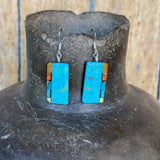 Native American Mosaic Dangle Earrings. Mary Tafoya, Kewa (Santo Domingo) Pueblo (5/97)