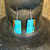 Native American Mosaic Dangle Earrings. Mary Tafoya, Kewa (Santo Domingo) Pueblo (5/97)