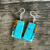 Native American Mosaic Dangle Earrings. Mary Tafoya, Kewa (Santo Domingo) Pueblo (5/97)