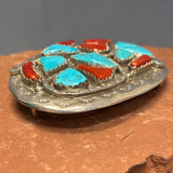 Effie Calavaza Vintage Zuni Turquoise and Coral Belt Buckle with Snake Design, authentic Native American   (JF122)