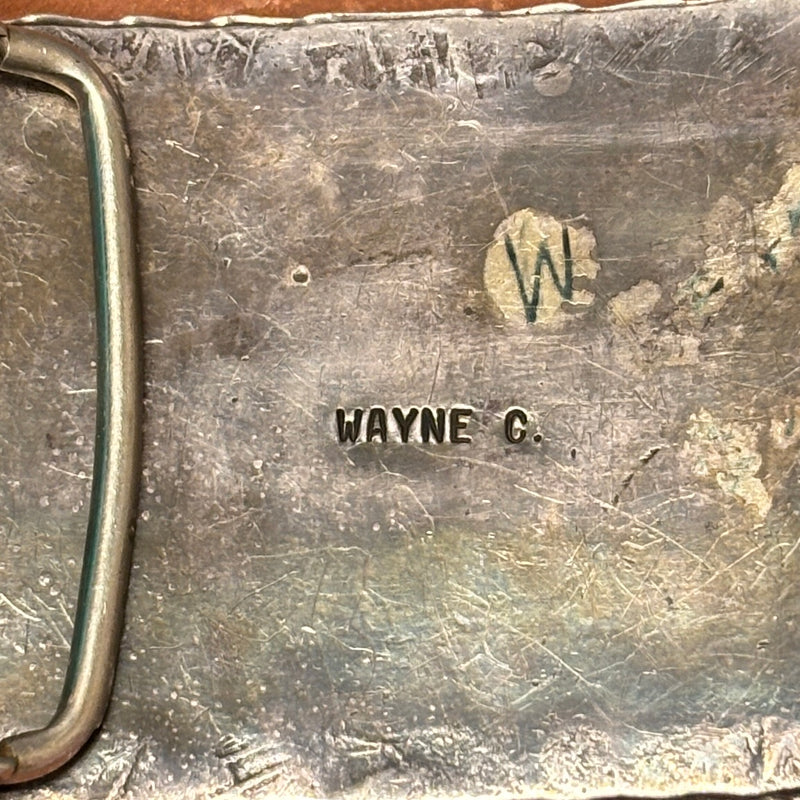 Wayne Calavaza Vintage Zuni Turquoise and Coral Belt Buckle with Snake Design, authentic Native American   (JF127)