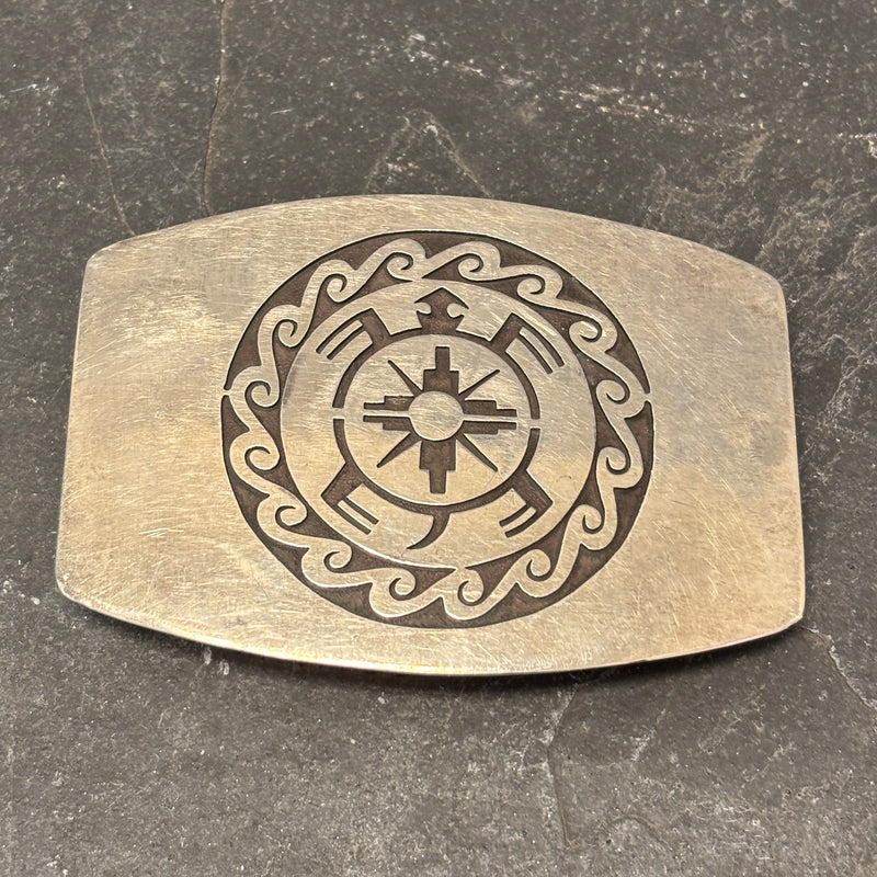 Hopi Silver Overlay Belt Buckle with Turtle Design - authentic Hopi signed (JF131)