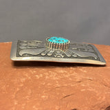 Tommy Singer Vintage Navajo Turquoise and Sterling Silver Belt Buckle, authentic Native American   (JF133)