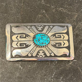 Tommy Singer Vintage Navajo Turquoise and Sterling Silver Belt Buckle, authentic Native American   (JF133)