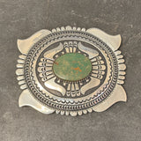 Tommy Singer Vintage Navajo Green Turquoise and Sterling Silver Belt Buckle, authentic Native American   (JF137)