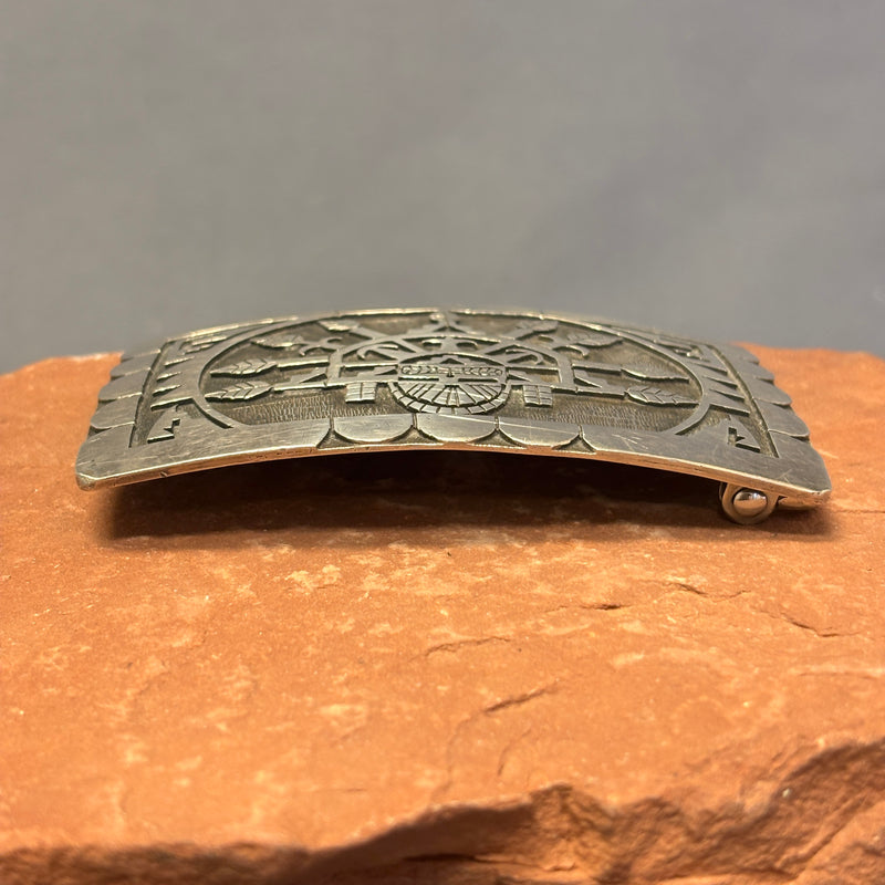 Hopi Silver Overlay Belt Buckle with Butterfly Maiden Design - signed - authentic Hopi jewelry  (JF134)