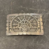 Hopi Silver Overlay Belt Buckle with Butterfly Maiden Design - signed - authentic Hopi jewelry  (JF134)