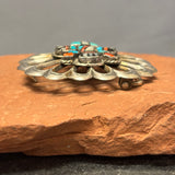 Vintage Navajo Inlay Scalloped Belt Buckle with Celebration Man Design - Sterling Silver, authentic Native American   (JF128)