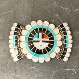 J.D. Massie Vintage Zuni Inlay Belt Buckle with Sunface Design - authentic Zuni inlay  (JF45)