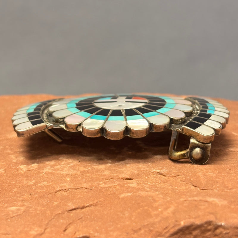 J.D. Massie Vintage Zuni Inlay Belt Buckle with Sunface Design - authentic Zuni inlay  (JF45)