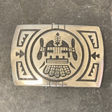 Benjamin Mansfield Hopi Silver Overlay Belt Buckle with Snow Maiden Design  (JF135)
