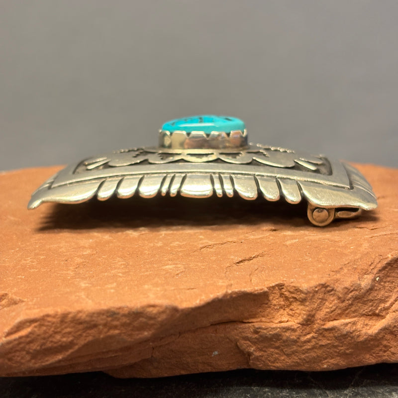 Tommy Singer Vintage Navajo Sterling Silver Overlay and Turquoise Belt Buckle, authentic Native American   (JF130)