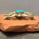 Navajo Sand Cast Silver Belt Buckle with Turquoise Stone  (JF43)