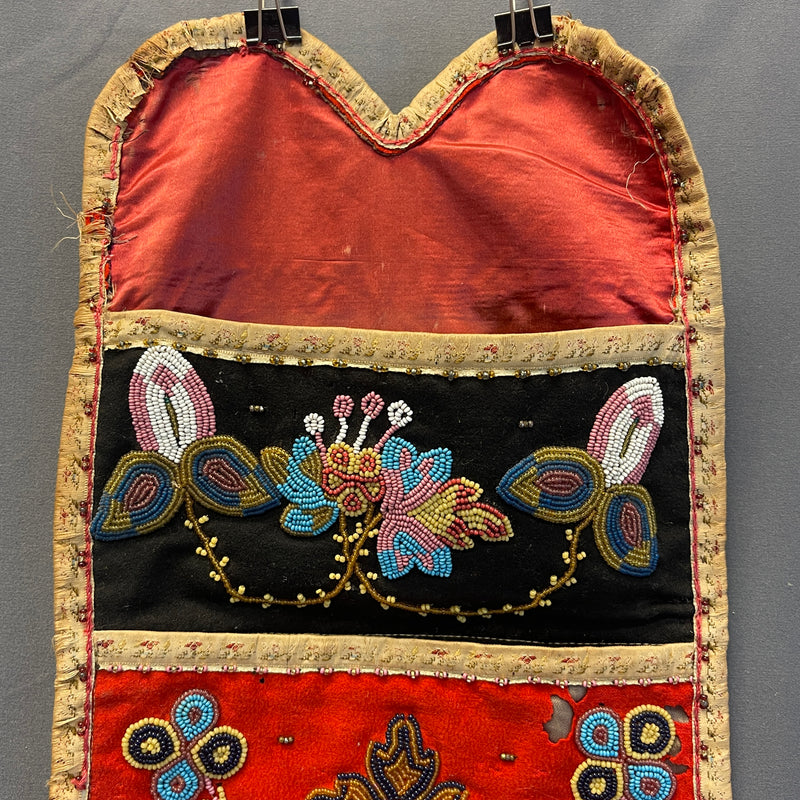 Antique Chippewa Beaded Silk and Velvet Wall-Hanging Storage Pockets, Authentic Native American - ca. 1890s    (GM149)