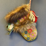 Vintage Embroidered Leather Mittens with Fur Trim, possibly Cree Native American  (GM245)
