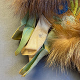 Vintage Embroidered Leather Mittens with Fur Trim, possibly Cree Native American  (GM245)