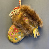 Vintage Embroidered Leather Mittens with Fur Trim, possibly Cree Native American  (GM245)
