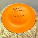 Louise Amos, Acoma pot with corrugated top and painted deer design, Louise Amos pot ca. 1990s (GM)