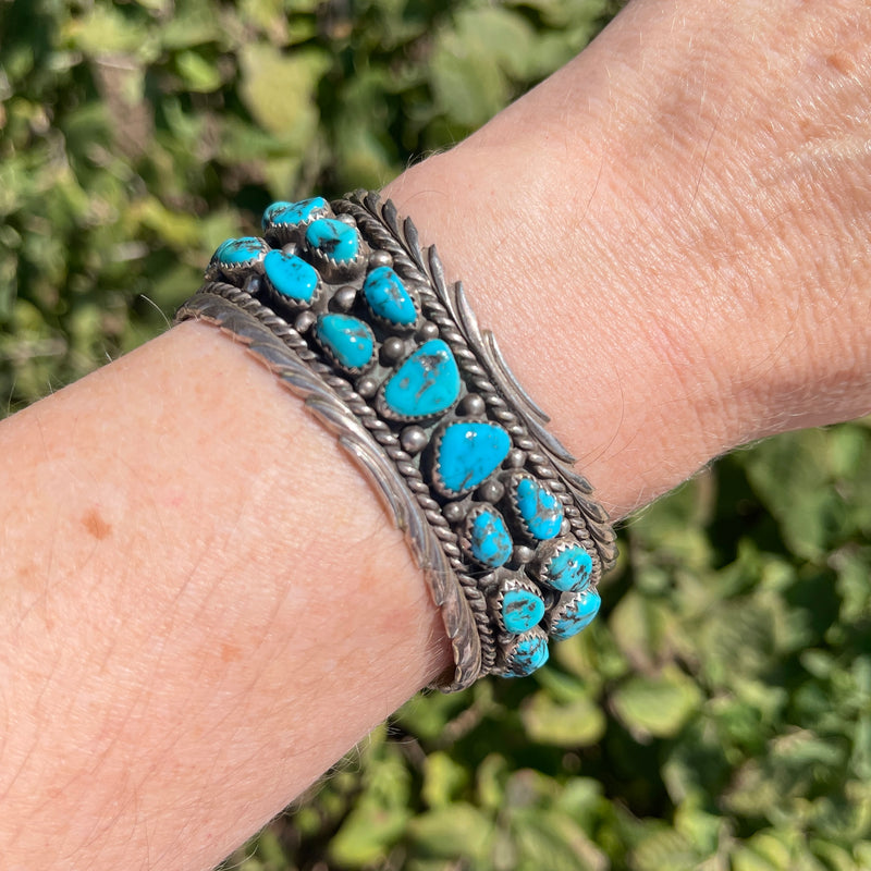 WJ Musket Vintage Navajo Sterling Silver Cuff with Turquoise Nuggets   (JF270)