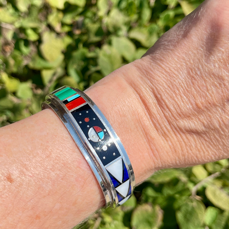 Harold Smith, Navajo Multi-Stone Inlay Bracelet with Celestial Design, vintage (JF282)