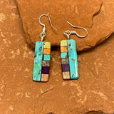 Mary Tafoya, Kewa (Santo Domingo) Pueblo, Native American Turquoise Mosaic Dangle Earrings   (5/240)