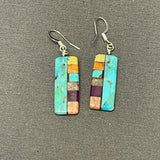 Mary Tafoya, Kewa (Santo Domingo) Pueblo, Native American Turquoise Mosaic Dangle Earrings   (5/240)