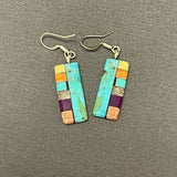 Mary Tafoya, Kewa (Santo Domingo) Pueblo, Native American Turquoise Mosaic Dangle Earrings   (5/240)