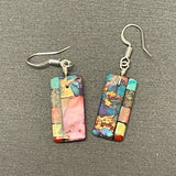 Mary Tafoya, Kewa (Santo Domingo) Pueblo, Native American Multi-Stone Mosaic Dangle Earrings   (5/256)