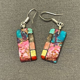 Mary Tafoya, Kewa (Santo Domingo) Pueblo, Native American Multi-Stone Mosaic Dangle Earrings   (5/256)