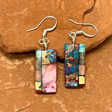Mary Tafoya, Kewa (Santo Domingo) Pueblo, Native American Multi-Stone Mosaic Dangle Earrings   (5/256)