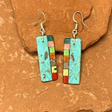 Mary Tafoya, Kewa (Santo Domingo) Pueblo, Native American Turquoise Mosaic Dangle Earrings   (5/248)