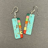 Mary Tafoya, Kewa (Santo Domingo) Pueblo, Native American Turquoise Mosaic Dangle Earrings   (5/248)