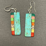 Mary Tafoya, Kewa (Santo Domingo) Pueblo, Native American Turquoise Mosaic Dangle Earrings   (5/248)