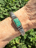 Steven Tiffany, Paiute/Cree - Ingot silver bracelet with natural green turquoise (4/69)