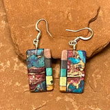 Mary Tafoya, Kewa (Santo Domingo) Pueblo, Native American Multi-Stone Mosaic Dangle Earrings   (5/243)