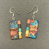 Mary Tafoya, Kewa (Santo Domingo) Pueblo, Native American Multi-Stone Mosaic Dangle Earrings   (5/243)