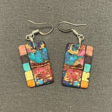 Mary Tafoya, Kewa (Santo Domingo) Pueblo, Native American Multi-Stone Mosaic Dangle Earrings   (5/243)